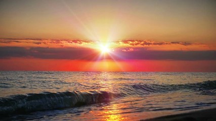 Wall Mural - sunrise gold sea beach, slow motion