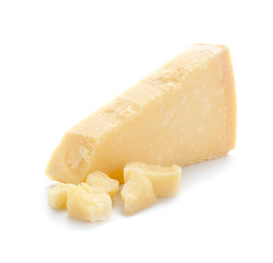 Tasty Parmesan cheese on white background