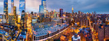 Fototapeta Koty - Aerial panorama of New York City skyscrapers at dusk as seen from above the 10th avenue and 29th street, close to Hudson Yards and Chelsea neighborhood
