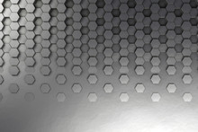 3d Rendering Of Silver Geometric Hexagonal Abstract Background. Pattern For Texture Of Wallpapers. 3d Background Light Honeycomb Of Different Height. 