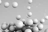 Fototapeta Perspektywa 3d - 3D rendering of abstract science fiction concept. Group of spheres levitate. Flying spheres in empty space, abstract bubbles. White balls on gray background.