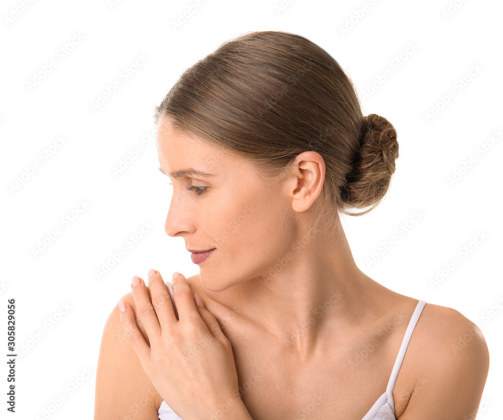 Beautiful woman on white background. Spa treatment