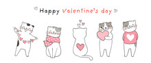 Draw Banner Cat For Valentine's Day.