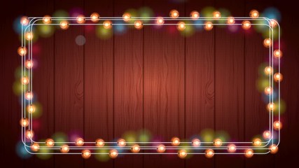 happy merry christmas card with frame lights colors bulbs