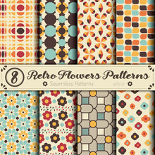 Seamless Vector Pattern Set. Retro Flowers Background. レトロフラワー背景のベクターパターンセット