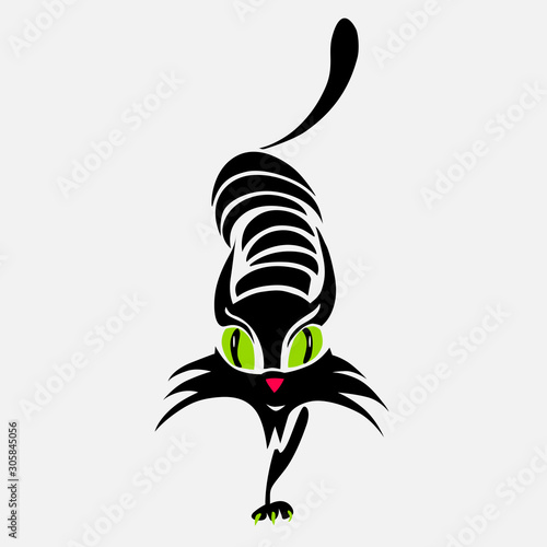 Black Cartoon Cat Simple Modern Geometric Flat Style Sneaking Sly Black Stylish Cat Anime Vector Illustration Vector De Stock Adobe Stock