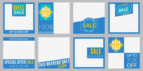 Sale banner set. Social media post or web ads design template. Price off discount background. Vector illustration.