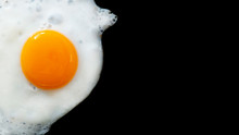 Close Up Fried Eggs On Black Background,top View