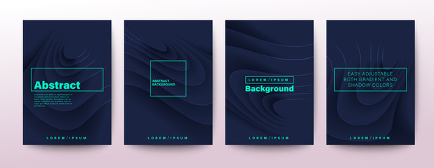 Wall Mural - Set of abstract ripple curved shape on dark blue background for Brochure, Flyer, Poster, leaflet, Annual report, Book cover, Graphic Design Layout template.