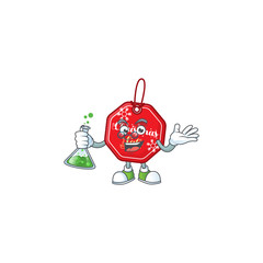 Sticker - Smart Professor christmas sale tag cartoon character holding glass tube