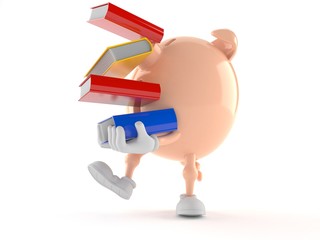 Poster - Piggy bank character carrying books