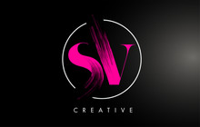 Pink SV Brush Stroke Letter Logo Design. Pink Paint Logo Leters Icon.