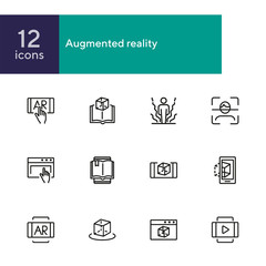 Sticker - Augmented reality line icon set. Smartphone, games, book reader. Modern technology concept. Can be used for topics like 3d modeling, simulators, development