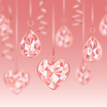 Romantic Seamless Border Wiht Pink Diamonds And Blur Effect