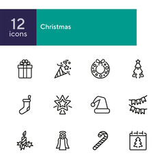 Poster - Christmas line icon set. Gift, angel, fir tree, candle. Celebration concept. Can be used for topics like holiday, vacation, decoration