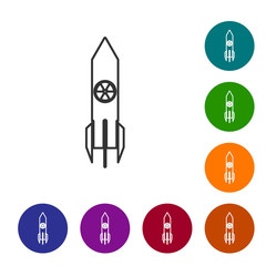 Grey line Nuclear rocket icon isolated on white background. Rocket bomb flies down. Set icons in color circle buttons. Vector Illustration