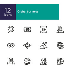 Sticker - Global business icon set. Line icons collection on white background. Meeting, success, trade. Economics concept. Can be used for topics like finances, collaboration, international company