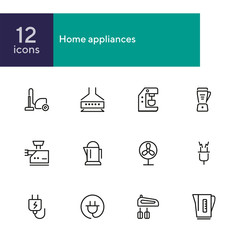 Poster - Home appliances line icon set. Vacuum cleaner, stove hood, kettle. Housekeeping concept. Can be used for topics like kitchen, cooking, cleaning