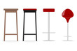 Bar stool, modern metal and wood bar stool. Bar stool side view and isometric view. Vector illustration. Vector.