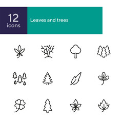 Poster - Leaves and trees line icon set. Set of line icons on white background. Nature concept. Leaf, tree, forest. Vector illustration can be used