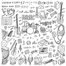 Set Of Music Drawing Illustration Hand Drawn Doodle Sketch Line Vector Eps10