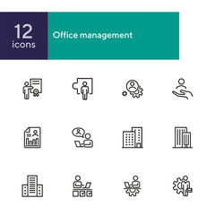 Wall Mural - Office management icon set. Line icons collection on white background. Engineer, entrepreneur, building. Development concept. Can be used for topics like business, employment, workplace