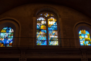  Stained glass windows at Saint Etienne Cathedral in Cahors, Occitanie, France