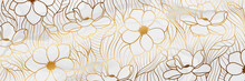 Luxury Gold Marble Design With Nature Floral Pattern 17:9 Wallpaper Background.