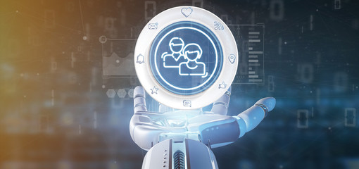 Wall Mural - cyborg hand holding a social media network contact icon
