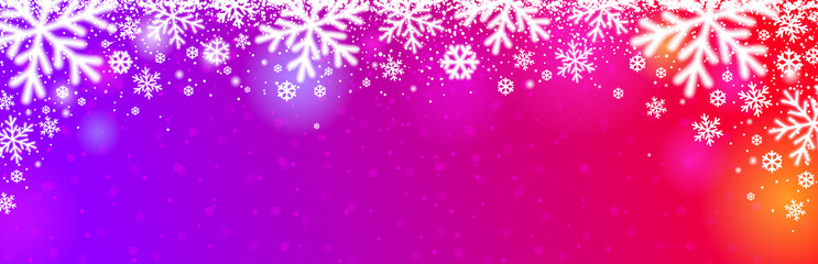 Wall Mural - bright red purple christmas banner with white blurred snowflakes. merry christmas and happy new year