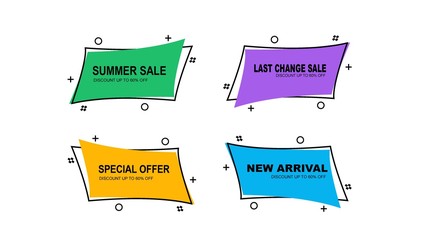 Wall Mural -  Flat linear promotion ribbon banner, scroll, price tag, sticker, badge, poster. Vector illustration
