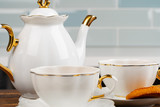 Fototapeta  - Close up photo of porcelain dishware for tea