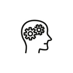 Sticker - Psychiatry thin line icon. Brainwork, gears in head, mental process isolated outline sign. Psychology, mental health concept. Vector illustration symbol element for web design and apps