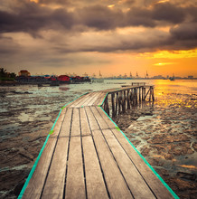 Sunrise At Penang. Yeoh Jetty On The Foreground , Malaysia