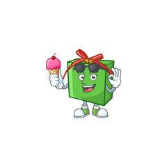 Canvas Print - Mascot character featuring green gift box with ice cream