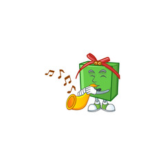 Sticker - Super cool green gift box cartoon character performance with trumpet