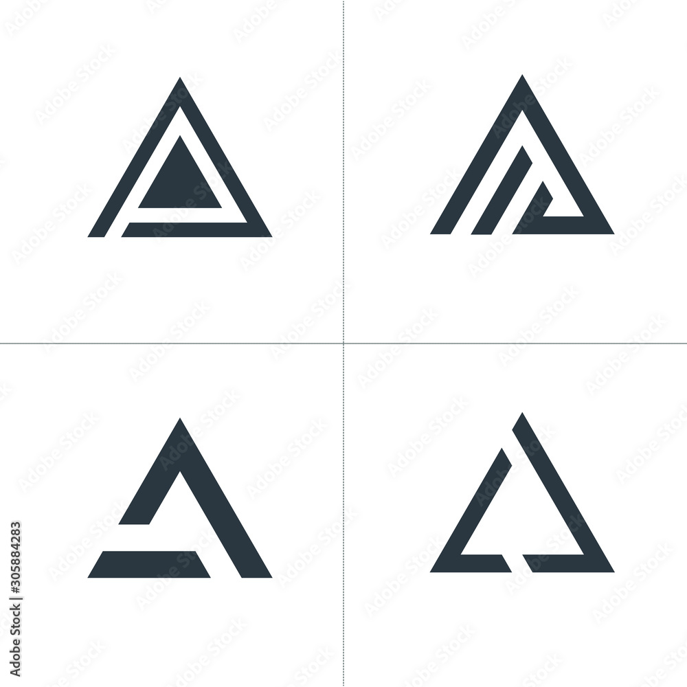 Triangle tech business logo set. collection design template. letter A logo. Stock Vector illustration isolated on white background. - obrazy, fototapety, plakaty 