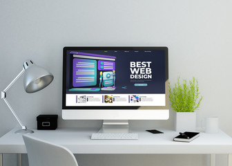 modern clean workspace with responsive design website on screen