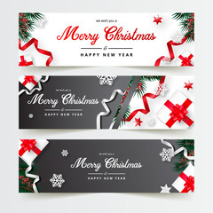 Christmas Banner Collection, we wish you a merry christmas greeting, christmas, christmas ornament and gift background, clean happy new year background banner, Vector.