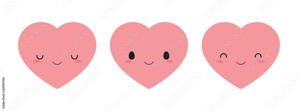 Set of cute pink heart icons. Flat vector illustration. Stock Vector ...