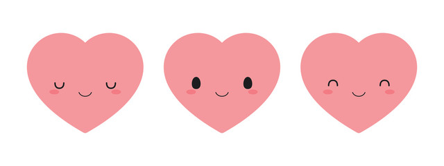 Set of cute pink heart icons. Flat vector illustration.