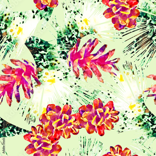 Cone and fir, seamless pattern.