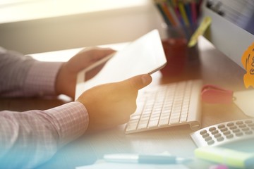 Canvas Print - Accountant man with digital tablet and documents