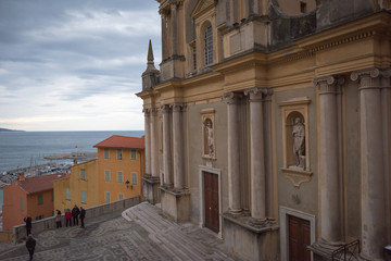 Wall Mural - Streets of the French city of Menton on a cloudy day