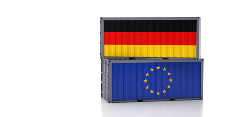 Two freight container with Germany and European Union flag. 3d rendering 