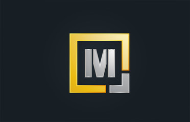 gold silver metal letter M alphabet logo design icon for business