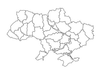  Ukraine Map, black and white detailed outline with regions of the country.