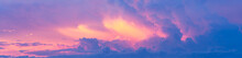 Fantasy Colorful Background, Gold Sunlight On Blue Sky And Moving Purple Cloud Before Sunset