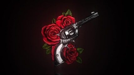 Wall Mural - guns and rose flowers drawn in tattoo style.