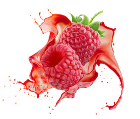 Wall Mural - raspberries in juice splash isolated on a white background